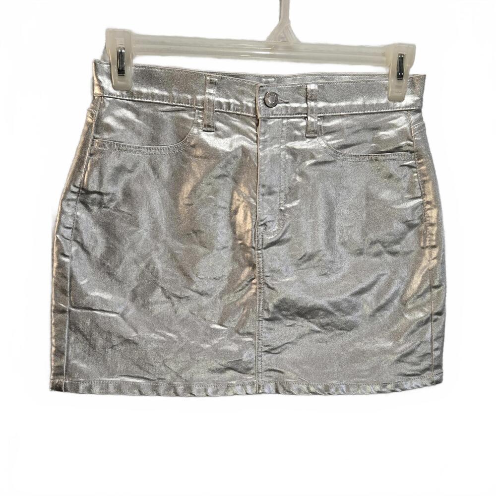Calvin Klein Jeans Women's Silver Metallic Cotton Blend Miniskirt Pencil Skirt